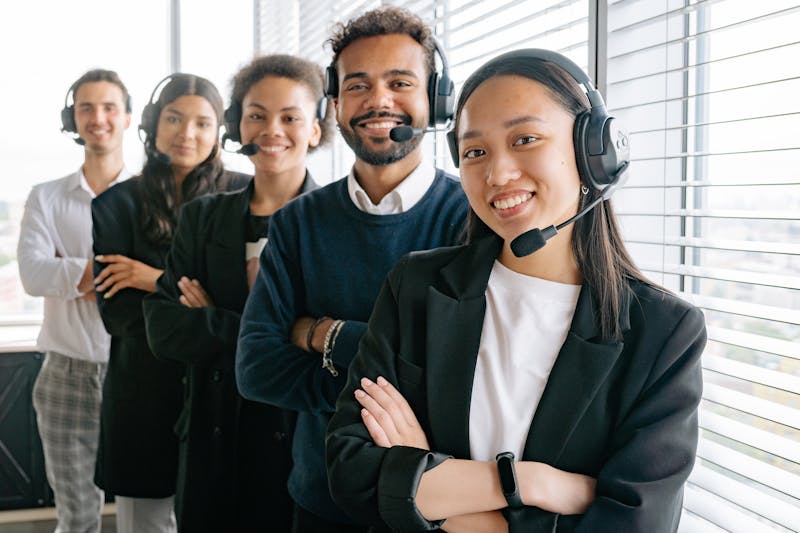 Customer support representative with headset